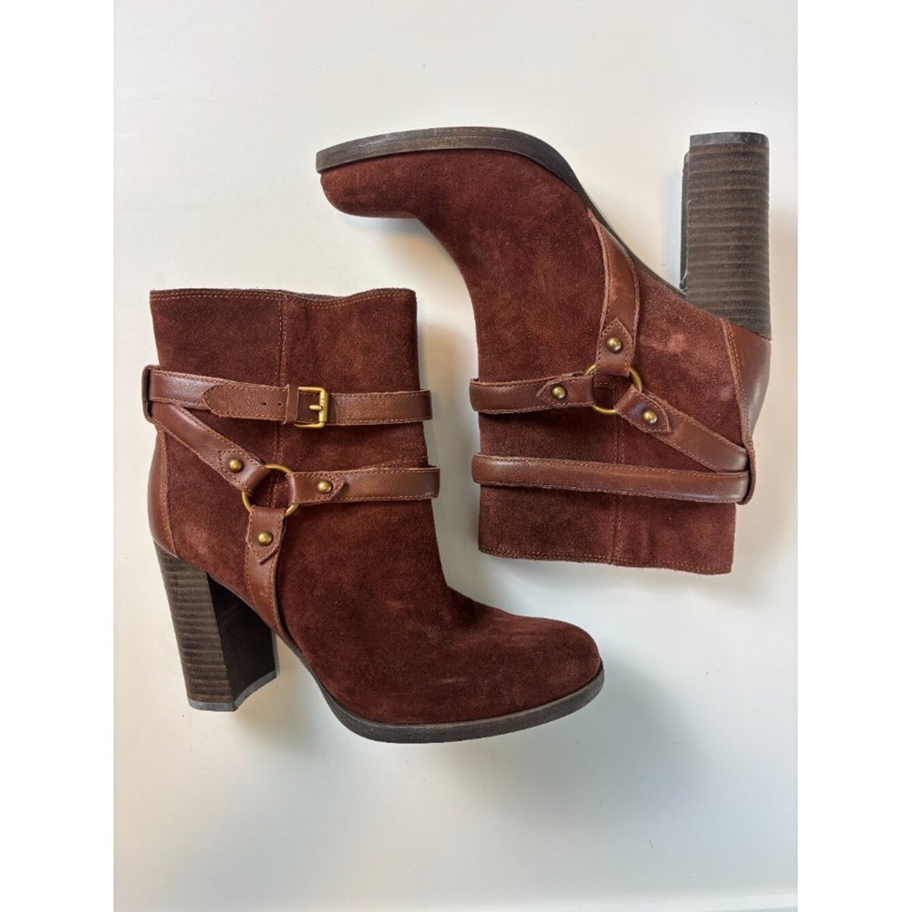 UGG Brown Suede Harness Ankle Boots Block Heel Size 8 - Picture 4 of 8